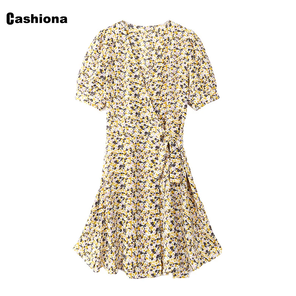 

Cashiona 2021 Bohemian Flower Print Dresss Mini Vestidos Female All Match Short Dress Ladies Elegant Casual V-neck Women Dresses