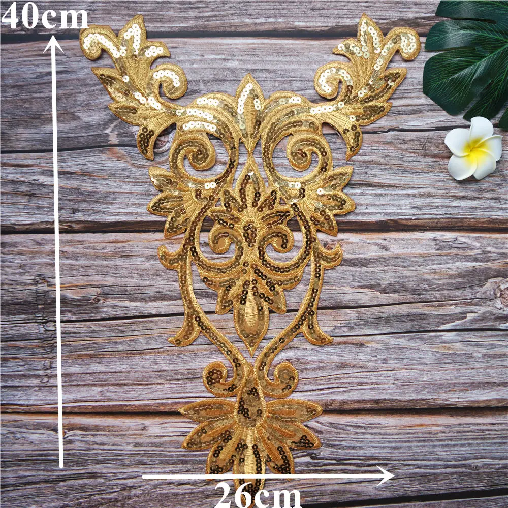 Золотые блестки сова вышитая ткань обшивки свадебное платье аппликация Воротник