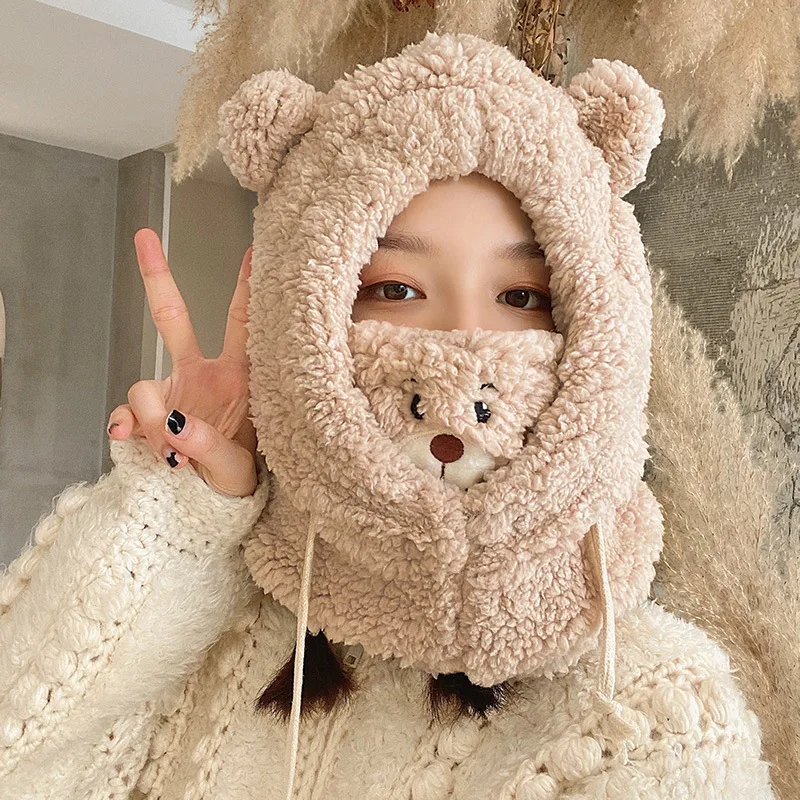 Плюшевый шарф воротник шапка медведь дизайн кулиска капюшон Милая зимняя полное