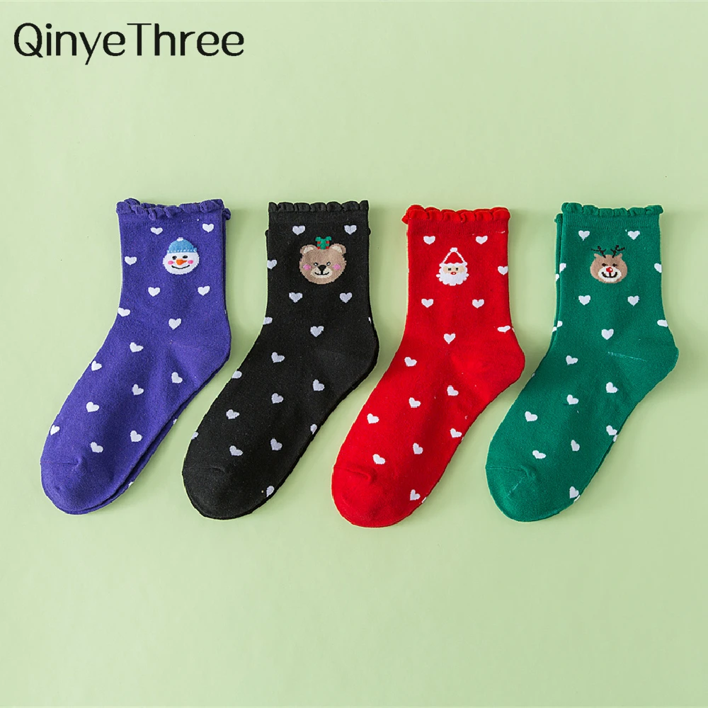 

New Girls' Funny Christmas Cartoon Happy Cute Deer Snowman Santa Claus Bear Love Heart Sweet Gift Socks Dropship