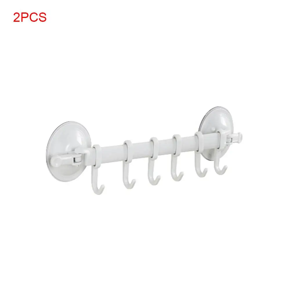 

2 PCS Home Bathroom Suction Cup Towel Bar Removeable Shower Rod 6 Hooks Hanger Towel Bar Suction Towel Rack