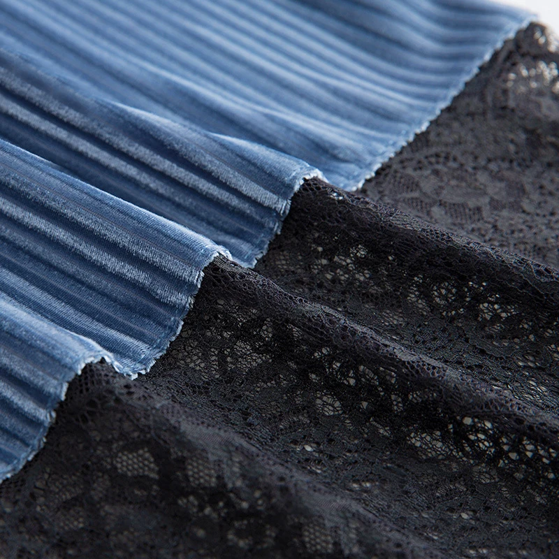 Женская ночная рубашка Осенняя с длинным рукавом Золотая бархатная кружевная