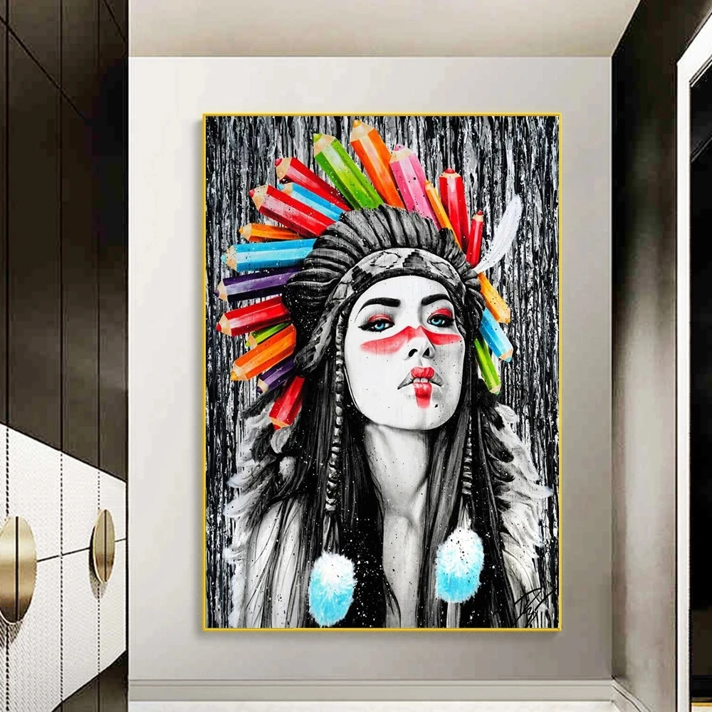 Индийская женщина творческие цветные окрашенные настенные художественные