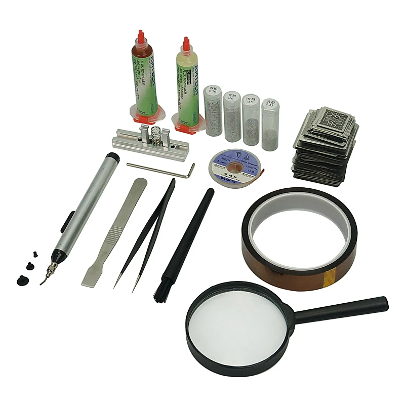 BGA Reballing Kit 219PCS Stencils Solder Balls Reball Fixture Vacuum suction pen brush for XBOX PS3 Laptop Dektop | Инструменты