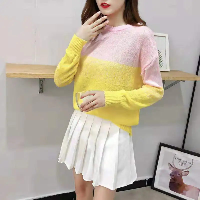 2019 autumn women's sweater small fresh mohair gradient color base loose hood large size shirt thin | Женская одежда