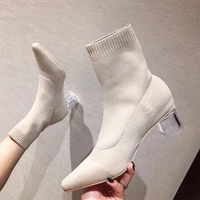 heel boots knitting crystal socks boots heel 2019 sharp elastic force cloth heel woman boots