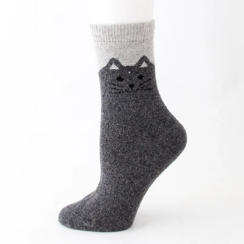 Fly Love Wool Socks for Women Winter Thick Warm Cozy Cat Pattern Middle Tube Crew Boot Socks 12 Pairs