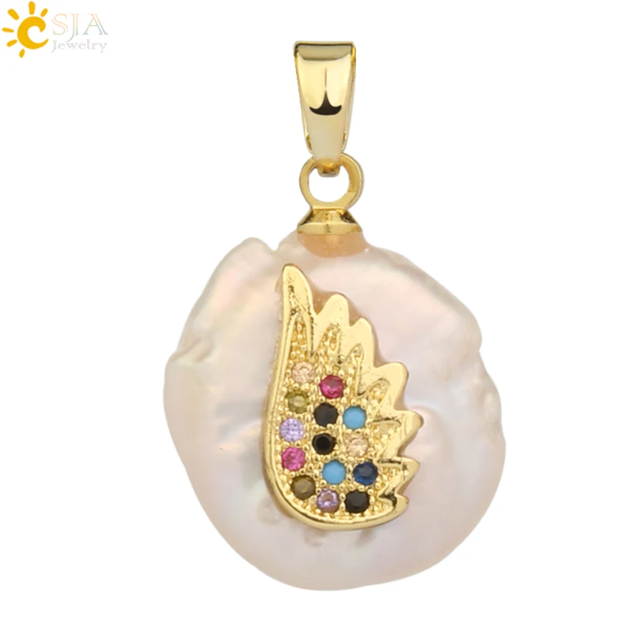 Pendant-I Csja кулон из пресноводного жемчуга крыло животное слон сова кролик растение кактус Подвески ожерелье со стразами для женщин Девушка G216 - Окраска металла: Pendant-I