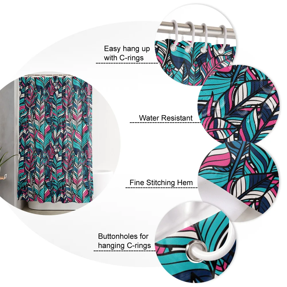 

Waterproof Shower Curtains Boho Style Plant Leaves Shower Curtain Frabic Polyester Bathroom decor Curtain