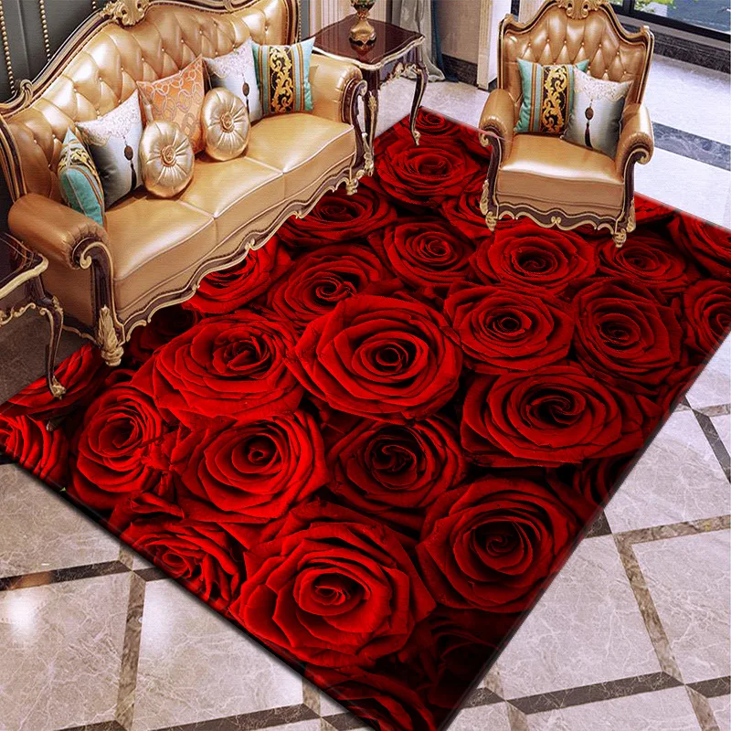 

rose flower Living Room Carpet 3D Pattern Children Rug Kids Room Decoration Large carpet Home Hallway floor Rug Bedroom Bedside