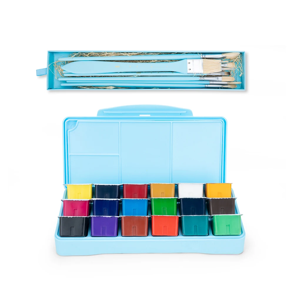 Enlarge MIYA Gouache watercolor Paint Brush Set 18 Colors * 30ml Unique Jelly Cup Design Portable Case with Palette for Artists Students