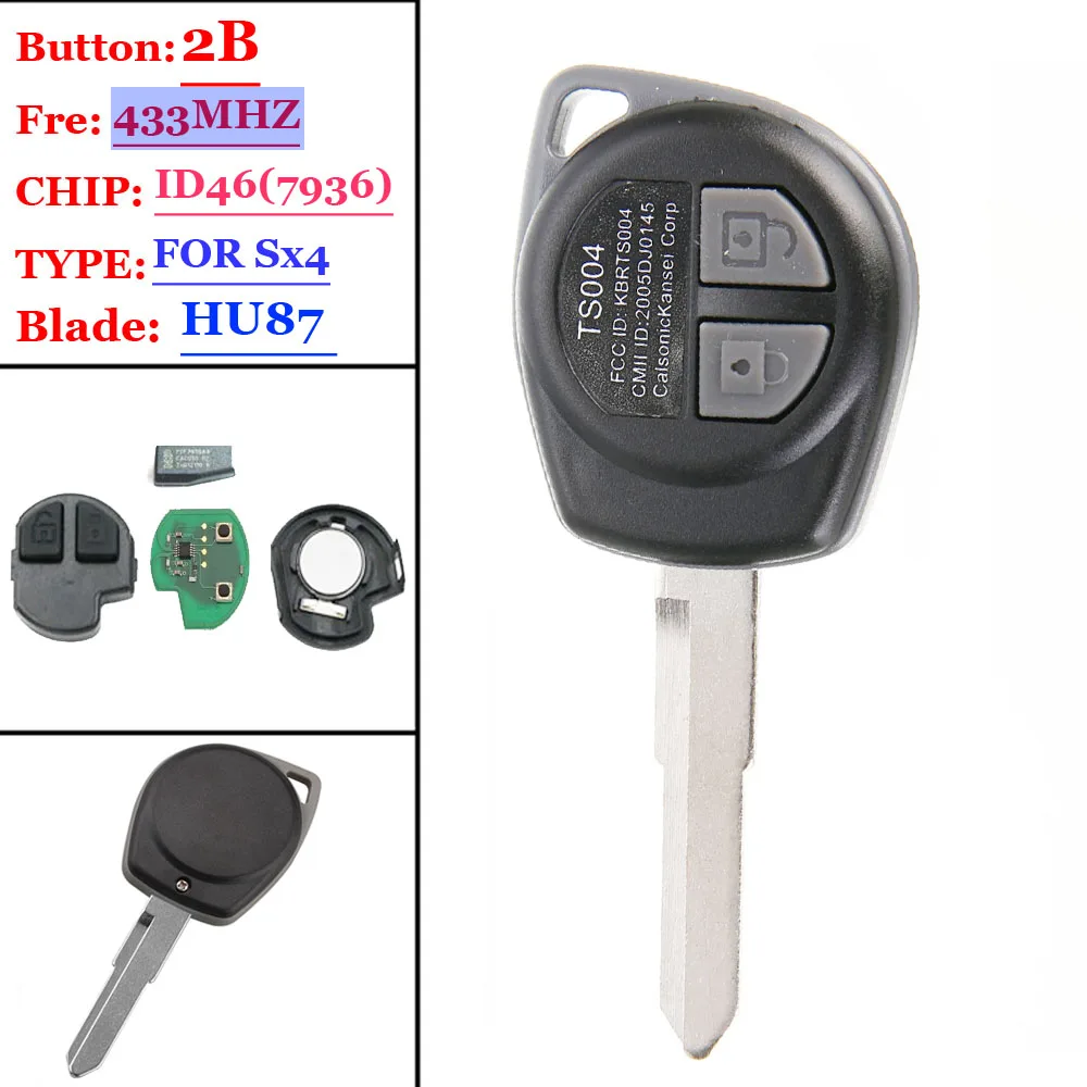 XNRKEY 2-кнопочный дистанционный ключ HU87 Blade с чипом ID46 433 МГц для Suzuki Sx4(TY) | Автомобили