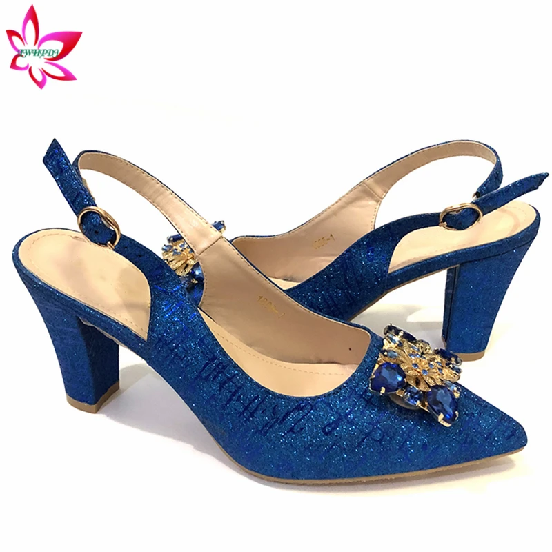 Королевский синий цвет специальный дизайн удобные туфли на каблуке для