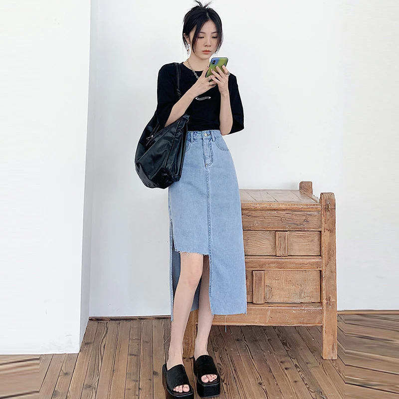 

Разрез, необычная женская новая приталенная Супердлинная юбка с завышенной талией и необработанными краями