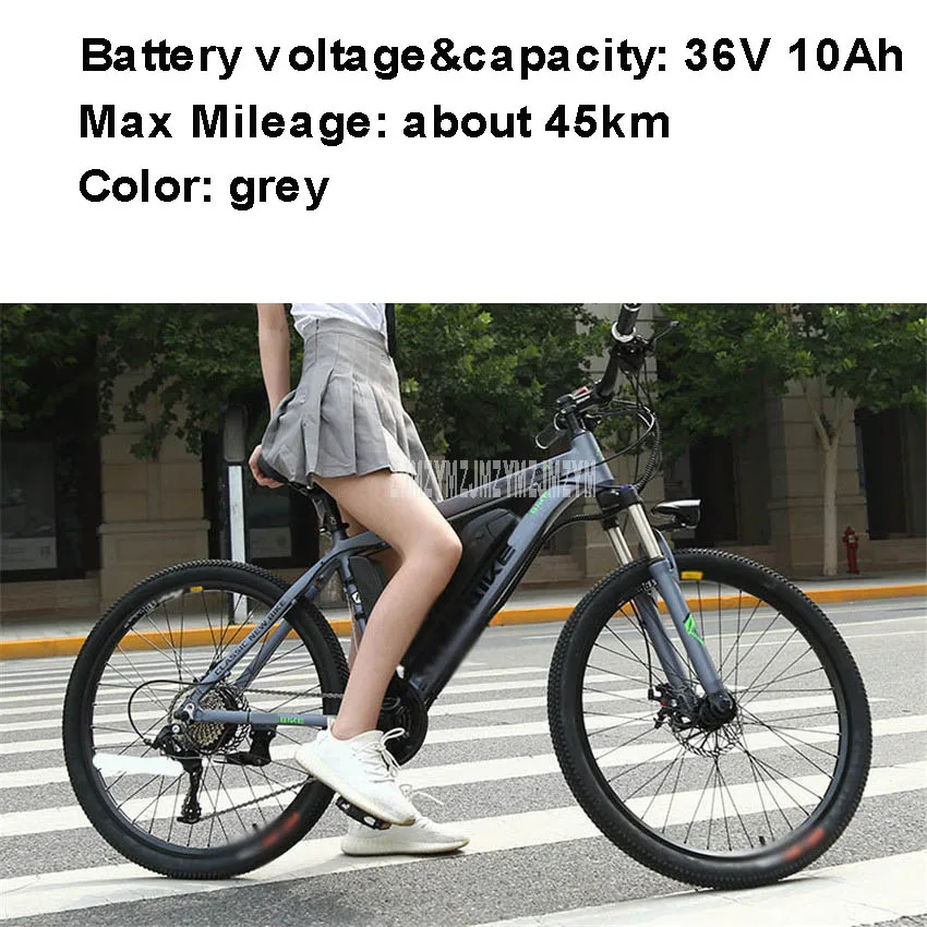 36V10Ah grey 27-Скорость горный велосипед 26 дюймов колесный Электрический велосипед 350W электрический велосипед одноместное кресло в форме яйца Алюминий сплава, фара для электровелосипеда в 36V10Ah/13Ah - Цвет: 36V10Ah grey