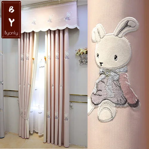 

Rabbit Pink Cute Cartoon Curtain for Children's Room Girls Bedroom Girls Princess Room Bay Window Shading Customization Curtains
