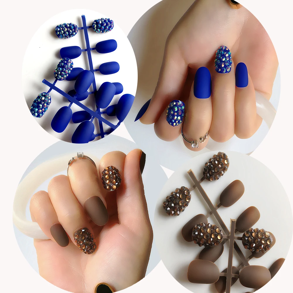 24 шт. Модные накладные ногти девушка Королевский синий Сделай Сам водяная дрель