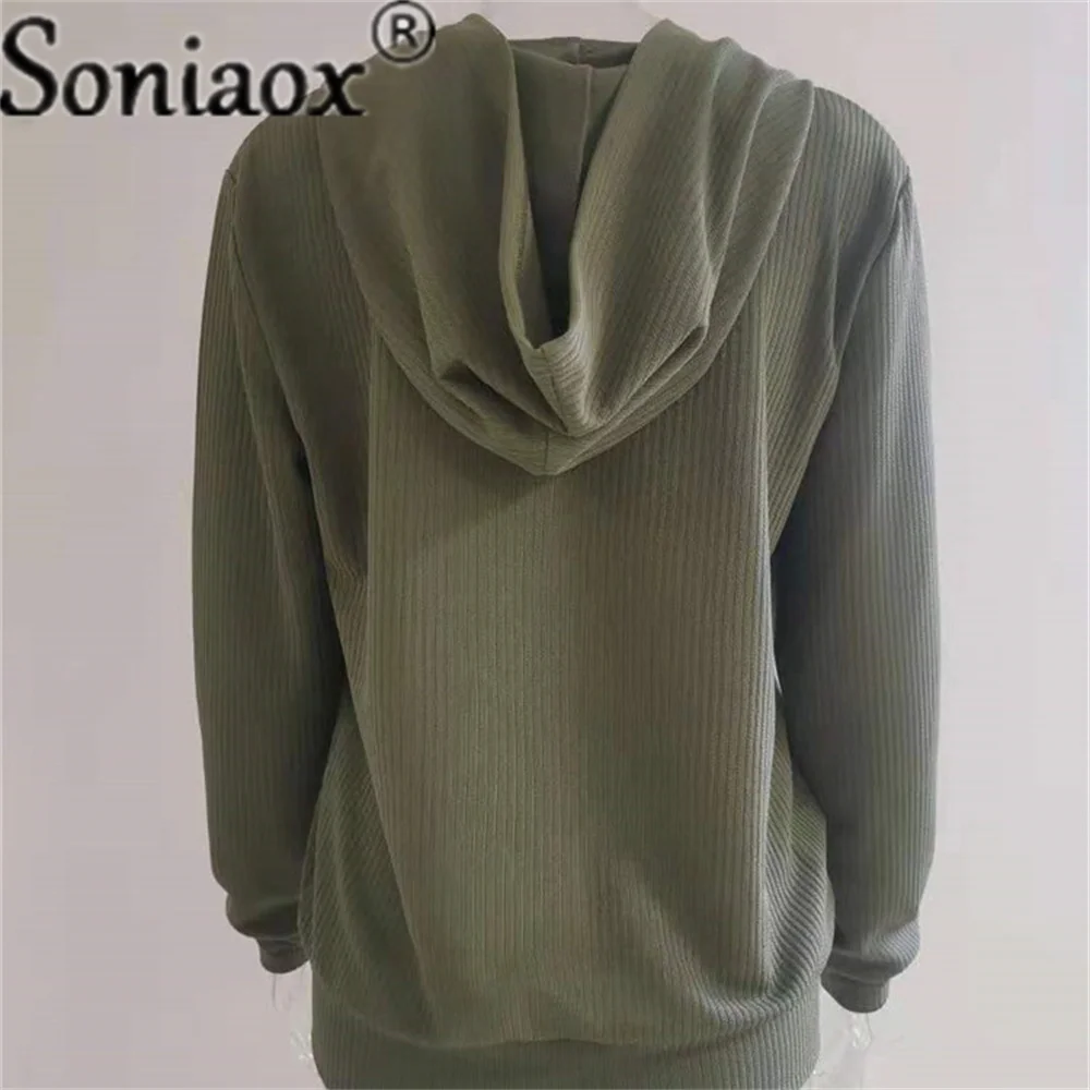 2021 Autumn Winter Women Zipper Cardigan Hoodies Sweaters Ladies Vintage Casual Loose Long Sleeve Solid Color Knitted Outerwear images - 6