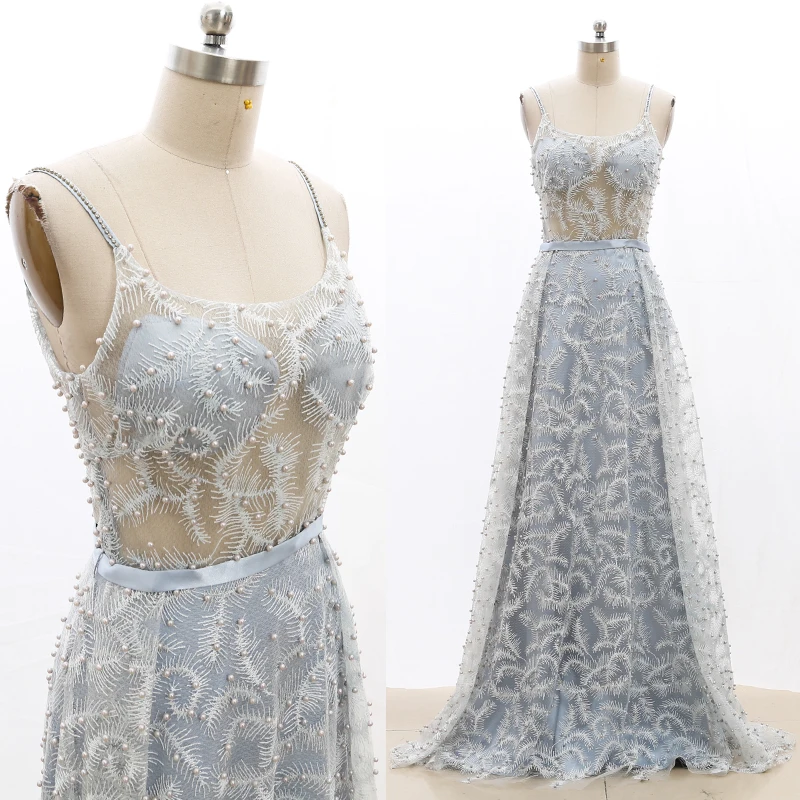 

Kisswhite Bridal Stock Clean Blue Lace Pearls Prom Dresses Long Sexy Evening Gown 20210223-016