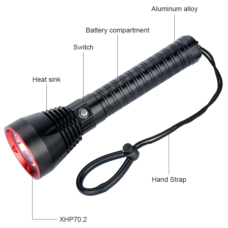 Miglior Torcia Subacquea Professionale Super Bright XHP70.2 Torcia A LED Scuba Potente Lanterna 10000LM IPX8 Lampada Subacquea Impermeabile