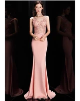 pink v neck bridesmaid dresses mermaid lace appliques beading satin sleeveless wedding party celebrity guests prom gowns formal
