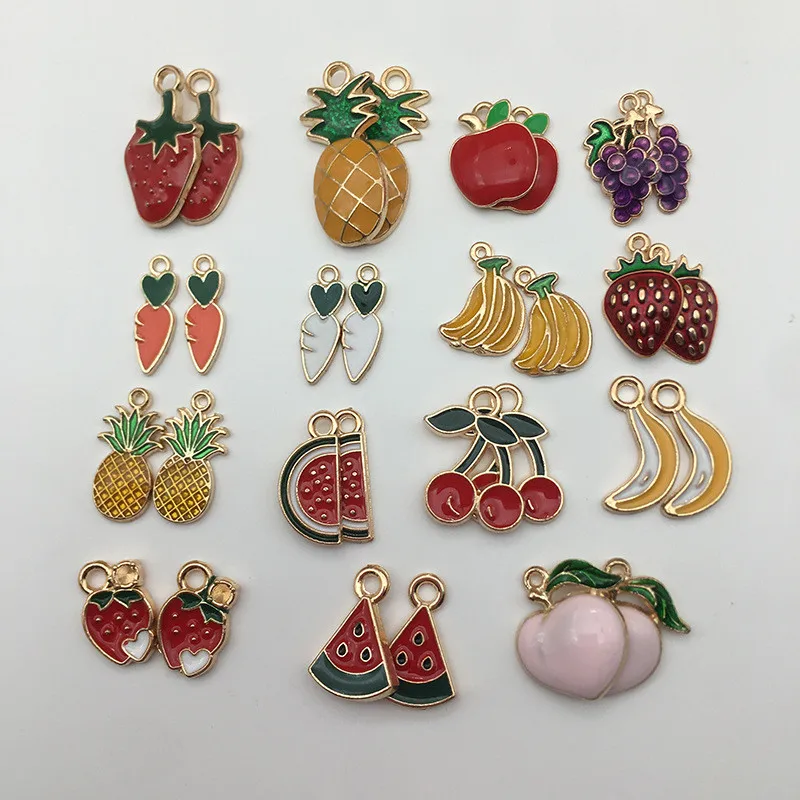 

30PCS Dripping Oil Alloy Pendants Colorful Fruit Mix Creative Charms For DIY Earrings Necklace Keychain Jewelry Making Findings