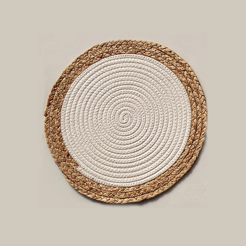 

European Linen Products Placemats Straw and Cotton Rope Material New Thickened Table Non-slip Insulation Anti-hot Placemat
