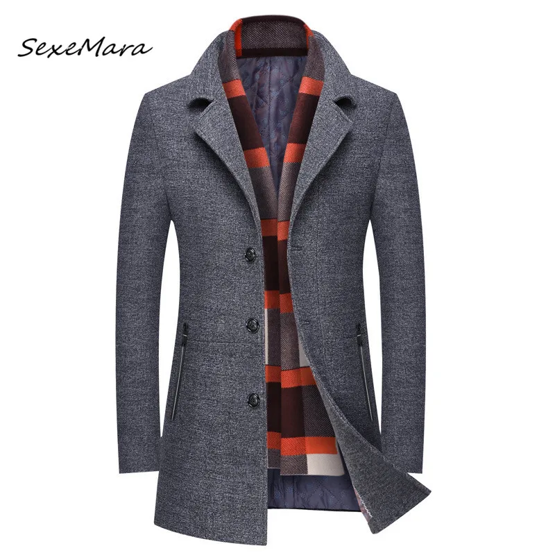 

4XL Black Woolen Coat Fashion Business Winter Wool Coat Men