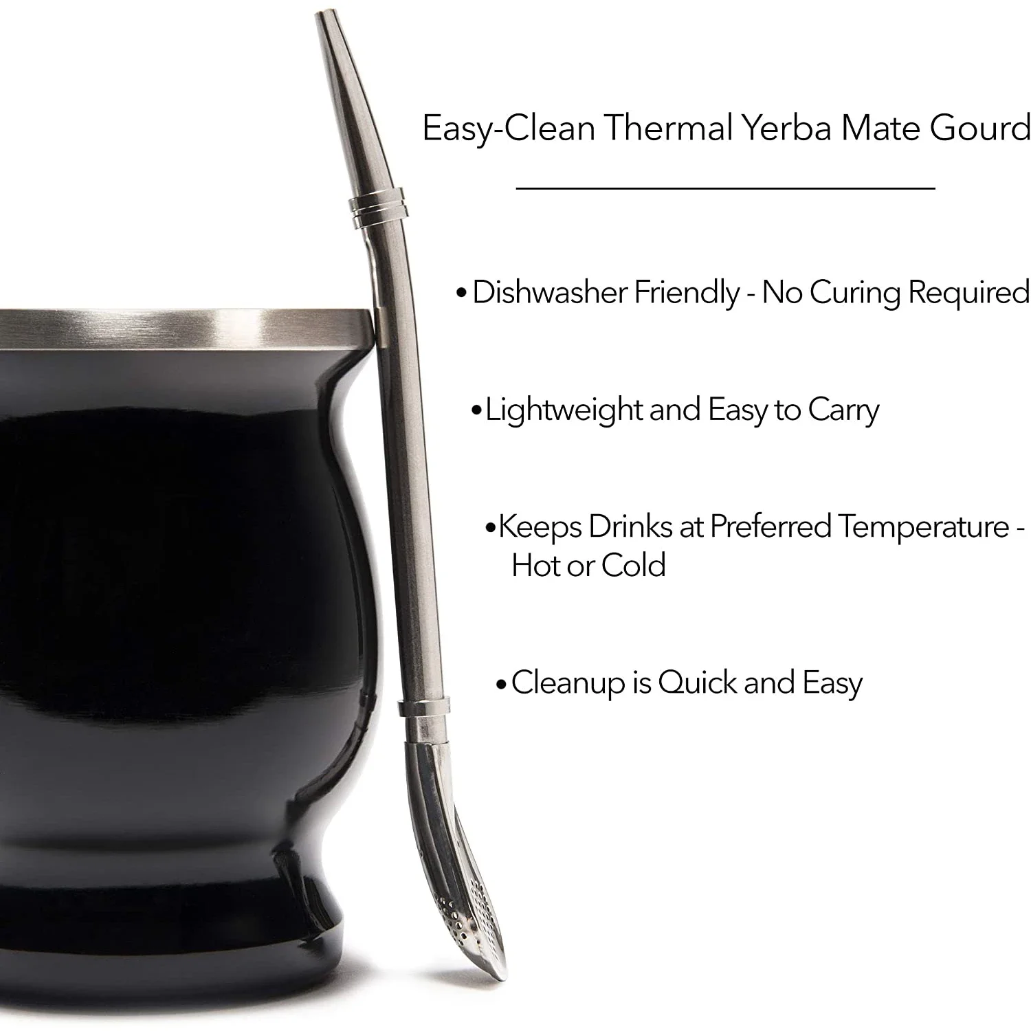 

Natural Gourd Tea Cup Set 8 Ounces Bombillas Yerba Mate Straw,Cleaning Brush,Stainless Steel,Double-Walled,Easy Clean