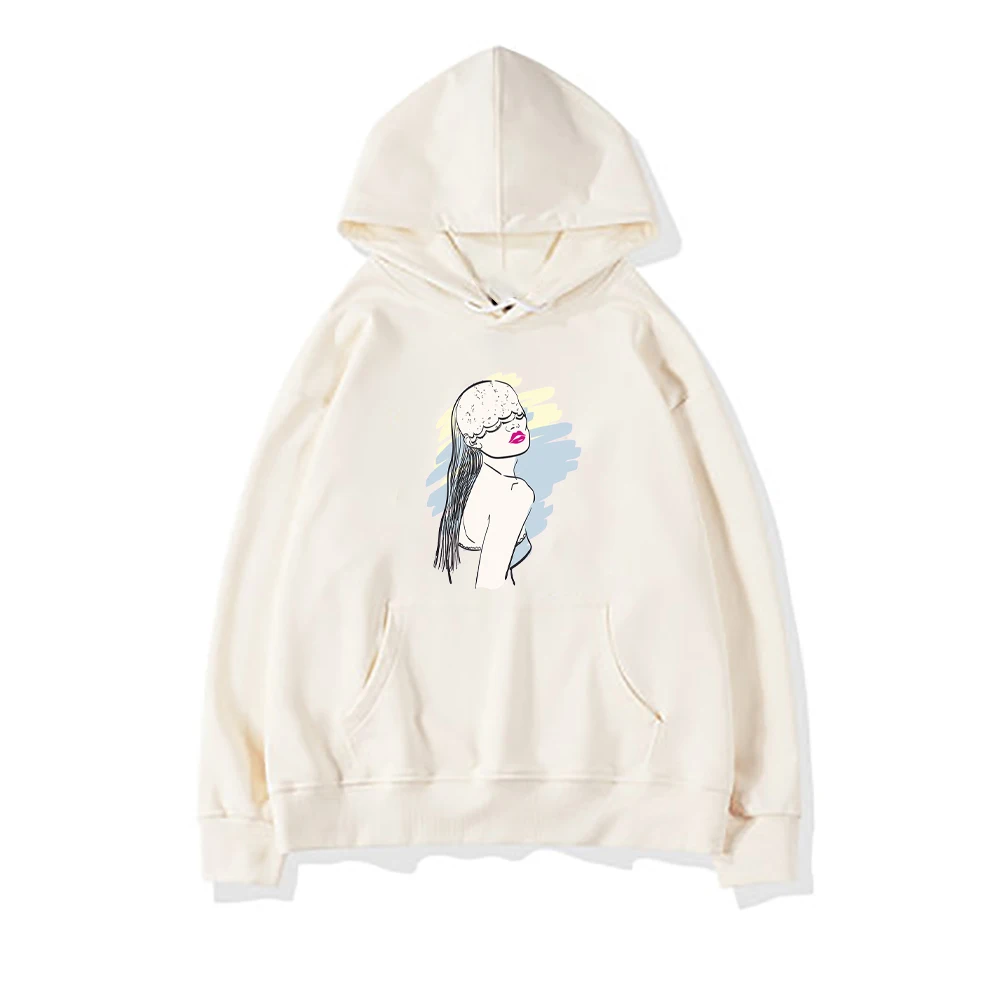 

Blindfolded Printing Sweahoodies Womans Autumn New Hip Hop Hoodie Fleece Soft Sweatshirt Creativity Crewneck Female Hoodies