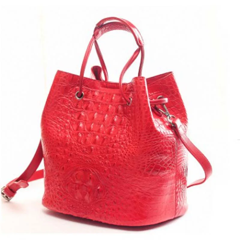 

ourui true crocodile leather women Bucket bag Genuine crocodile leather women handbag female red women bag