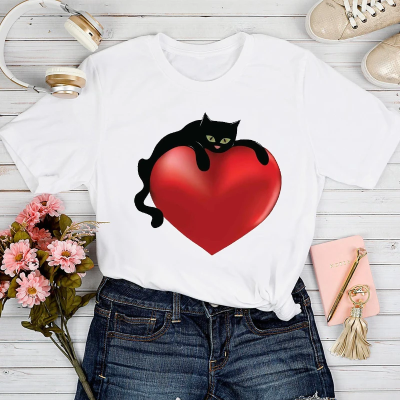 

T-shirts Women 2021 Cartoon Love Watercolor 90s Style Spring Summer Tshirt Top Lady Print Clothes Graphic Female Tee T-Shirt