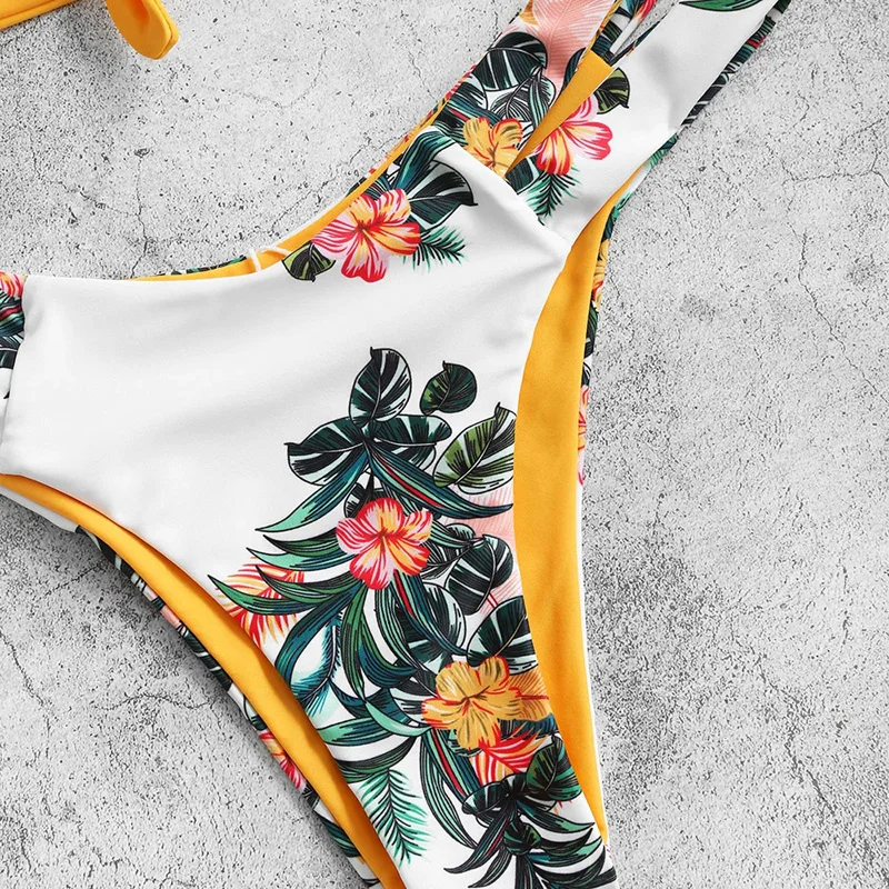 Купальный костюм с высокой талией и цветочным принтом купальник-бикини пуш-ап