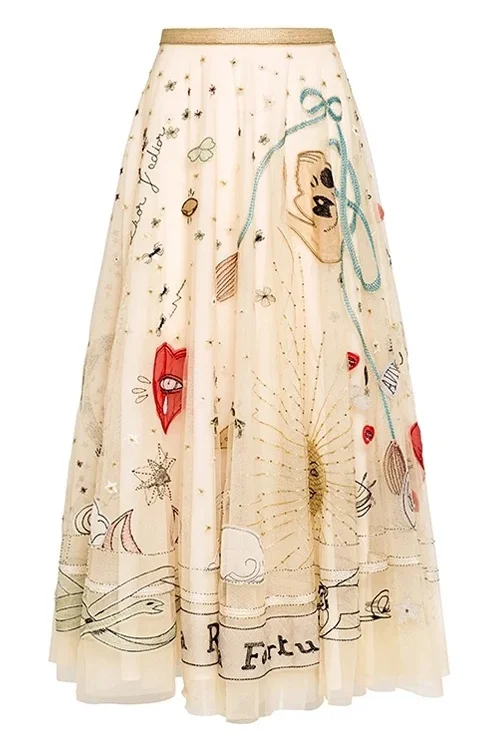 

2021 early spring and summer new dream heavy industry embroidery embroidery mesh skirt veil skirt long skirt large skirt fairy