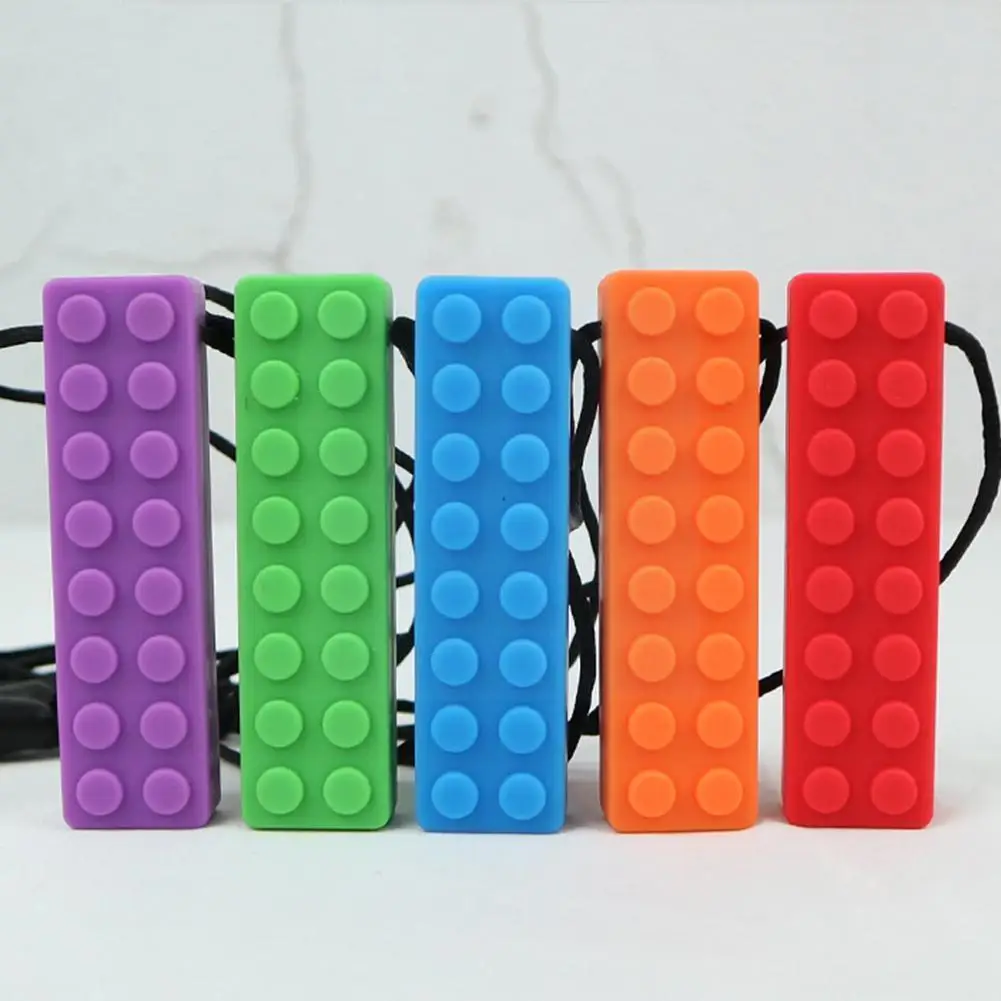 

1 шт. многоцветное Сенсорное жевательное ожерелье с кубиками Прорезыватель для детей карандаш Топпер игрушка с блоком аутизм кусает силико...