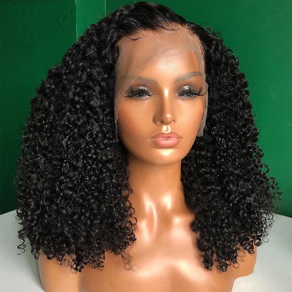 

Soft Glueless 180 % Density Short Cut Bob Kinky Curly Synthetic Lace Front Wig For Black Women Babyhair Preplucked Deep Wigs