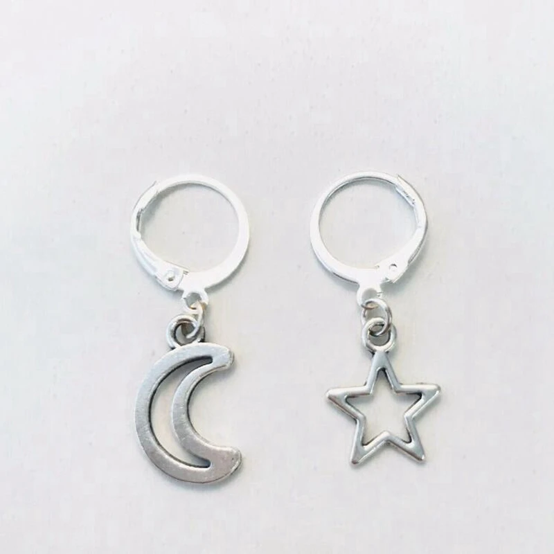 Fashion Asymmetrical Star Moon Huggie Hoop Earrings Shoe Saturn Pendant Mermaid Dinosaur Earring For Women Jewelry Boho Bijoux