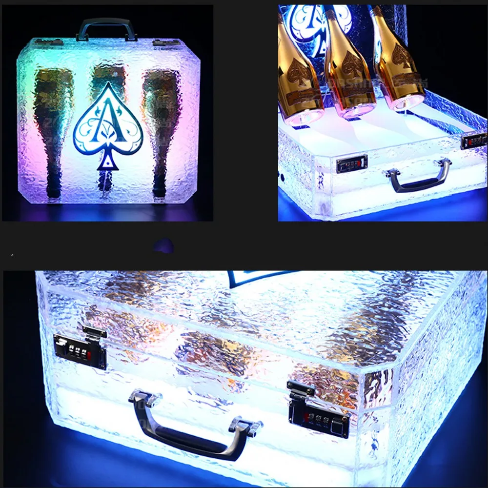 

Portable Ice Rock LED Display Case 3 Bottles Rechargeable Ace of Spade Glorifier Box Champagne Bottle Carrier For Bar NightClub