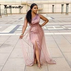 Женское атласное платье подружки невесты, эластичное платье на одно плечо с Боковым Разрезом в пол, дешево