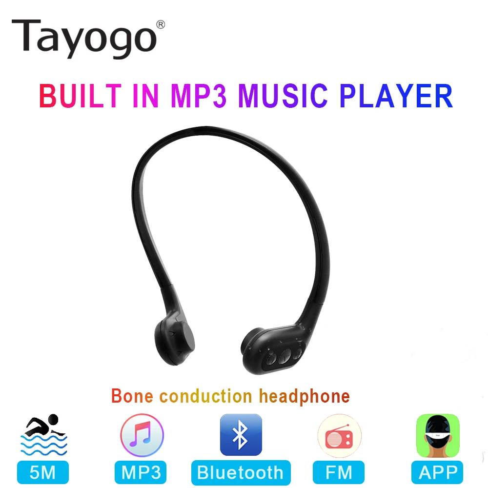 black headphone Tayogo плавательные костные проводящие наушники Bulit-in MP3-плеер с FM Bluetooth приложение шагомер IPX8 водонепроницаемый 8 Гб музыкальный плеер - Цвет: black headphone