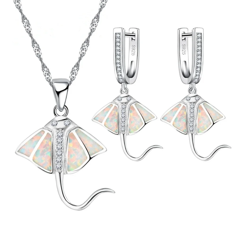

FDLK New Fashion Fish Shape White Opal Alloy Necklace Earring Jewelry Sets Women's Wedding Party Animal Jewelry