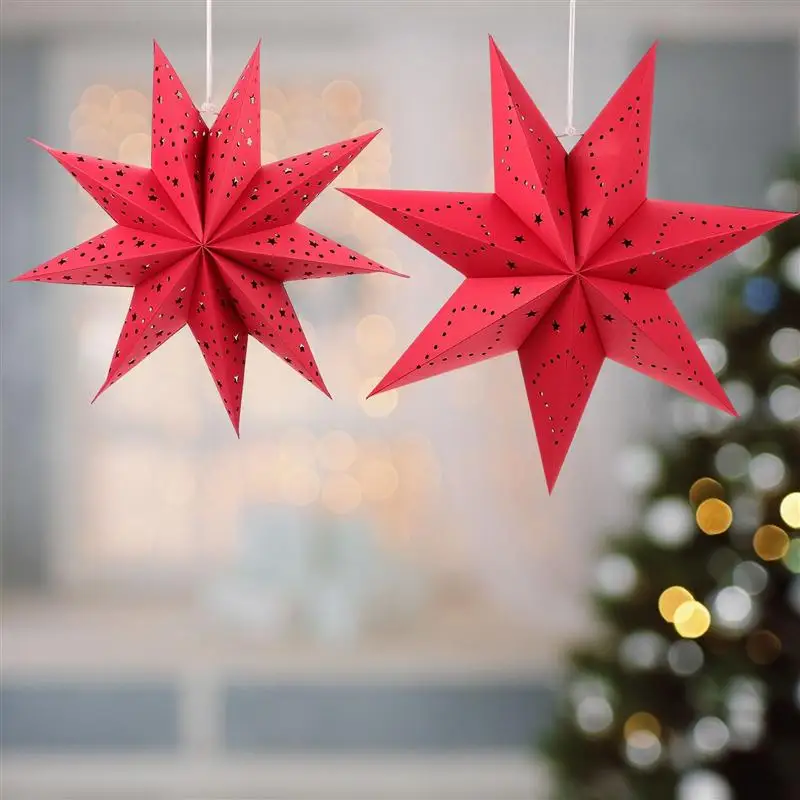 Linternas de papel colgantes de estrellas para decoración del hogar, faroles de Origami de estrella de nueve puntas para Navidad, 2 uds.