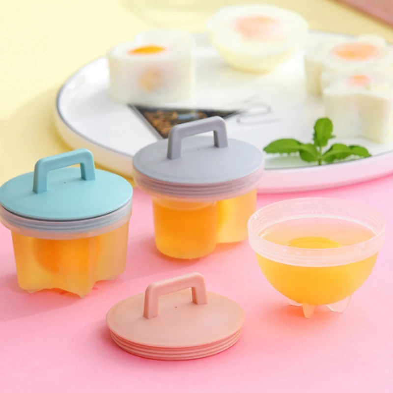 

4 Pcs/Set Cute Egg Boiler Plastic Egg Poacher Set Kitchen Egg Cooker Tools Egg Mold Form With Lid Brush Pancake Maker
