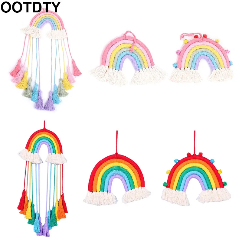 

Nordic Hand-woven Macrame Rainbow Tapestry Wall Hanging Pendant Kids Room Nursery Color Decoration Home Ornament