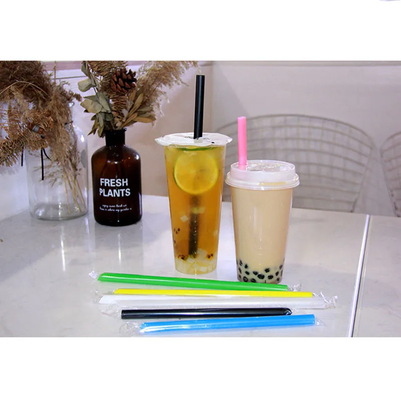 100pcs 1cm Wide Disposable Drinking Straws - Mixed Colors Plastic Beverage Straws - Pearl Milk Tea Plastic Straws - Party Bar Supply image 4