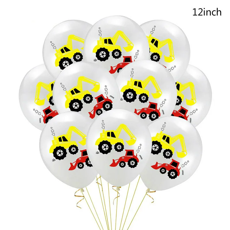 10pcs white balloon Строительство экскаватор автомобиль латекс воздушный шар Globos баннер торт Топпер для счастливого дня рождения тема вечерние украшения для детей - Цвет: 10pcs white balloon