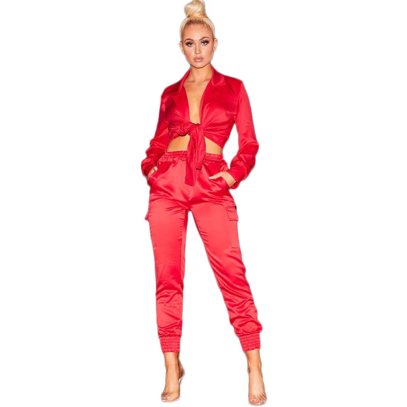 

Silk Simulated Suit In Summer Of 2019 Women Two Piece Outfits Lounge Wear 2 Piece Set Women Pant And Top Party Outfits B077