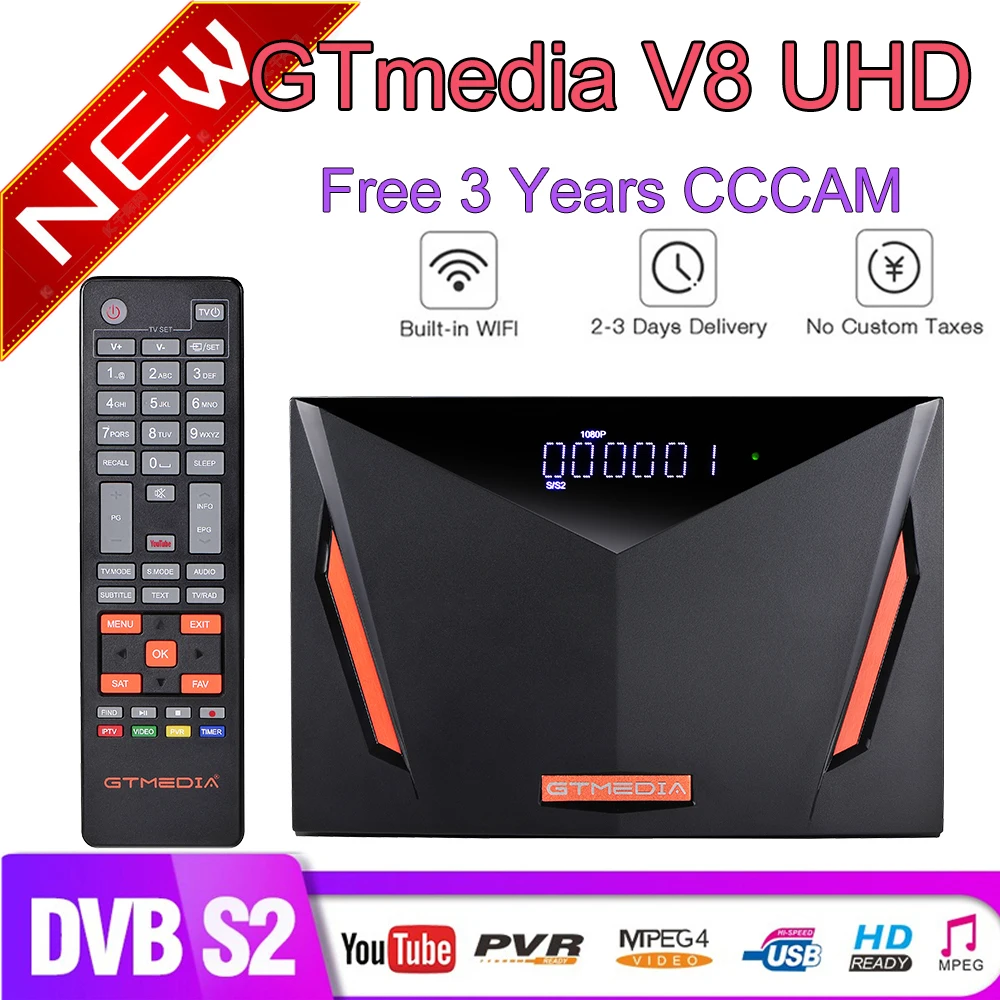Спутниковый ресивер Gtmedia V8 UHD DVB S2 встроенный Wi Fi поддержка YouTube с 3 летней