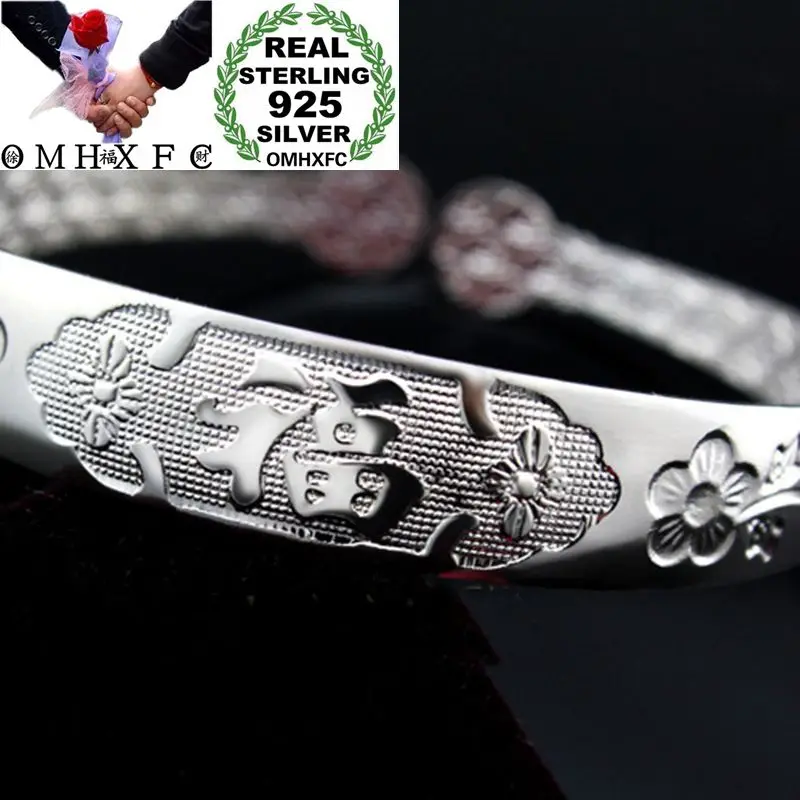 OMHXFC Wholesale European Fashion Woman Girl Party Wedding Gift Plum Blossom 925 Sterling Silver Open Bangles Bracelets BE148 | Украшения и