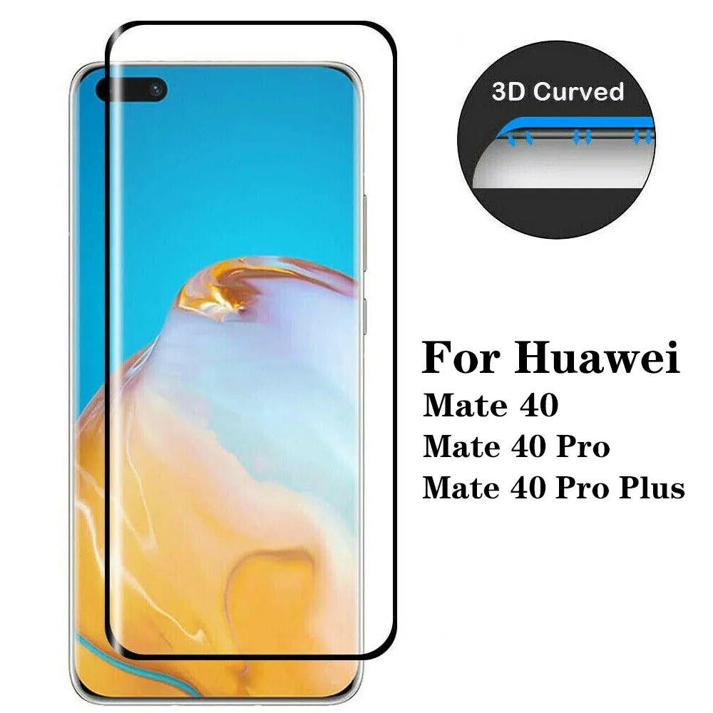 

3D изогнутое закаленное стекло, Защита экрана для Huawei Mate 40 Pro Plus, полное покрытие, стеклянная пленка, Защитные чехлы для Mate 40